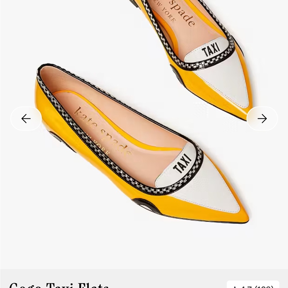 kate spade Yellow White "TAXI" Pointed Toe Flats